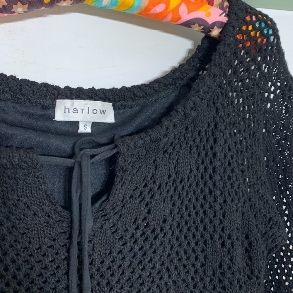 Harlow Crochet Black Tassel fringe v neck long sleeve bohemian top small - Picture 3 of 6